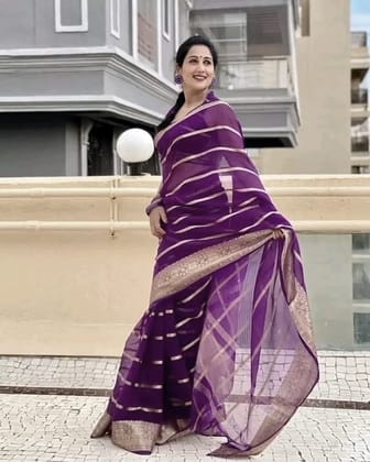 Organza Purple Coloured Beautifully Designed Saree