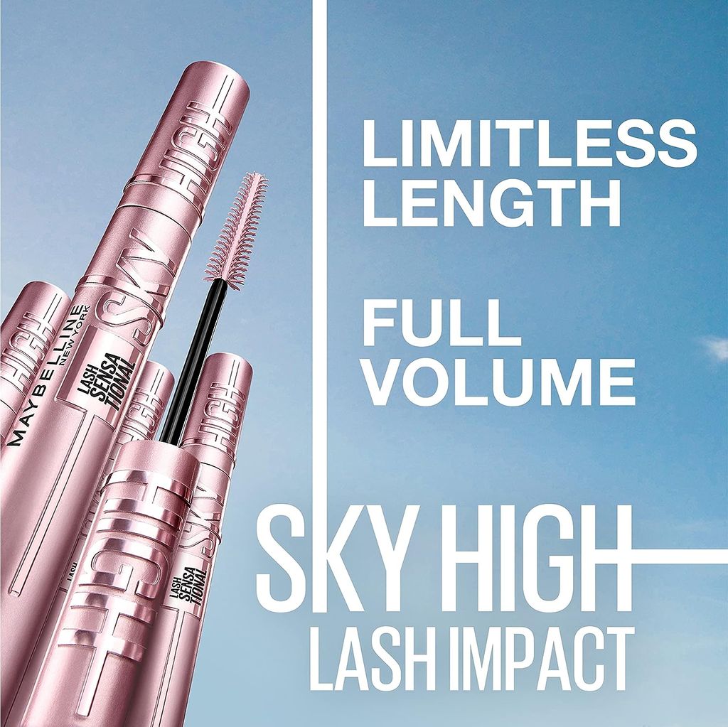 Maybelline New York Waterproof Mascara, Lengthening & Volumizing Mascara, With Bamboo Extract & Fibres, Lash Sensational Sky High, Very Black, 6ml