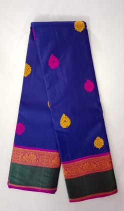 NVBS005 -Ink blue color and pink colour border bridal saree