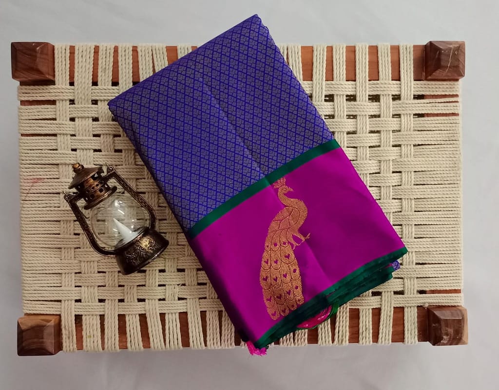 NVBS008-Dark blue and violet colour border bridal saree - Sarees | Buy online on ZillyBuy