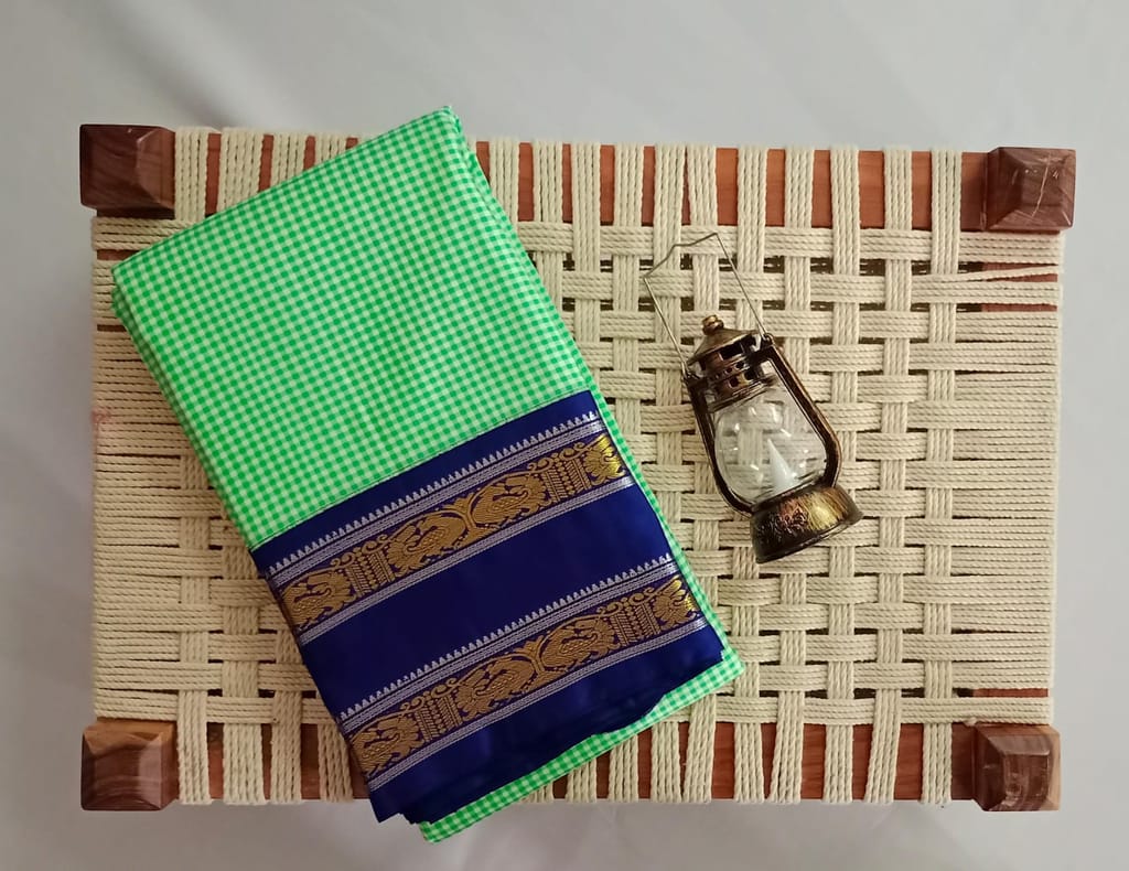 NVBS009-Checked light green and dark blue color saree - Sarees | Buy online on ZillyBuy