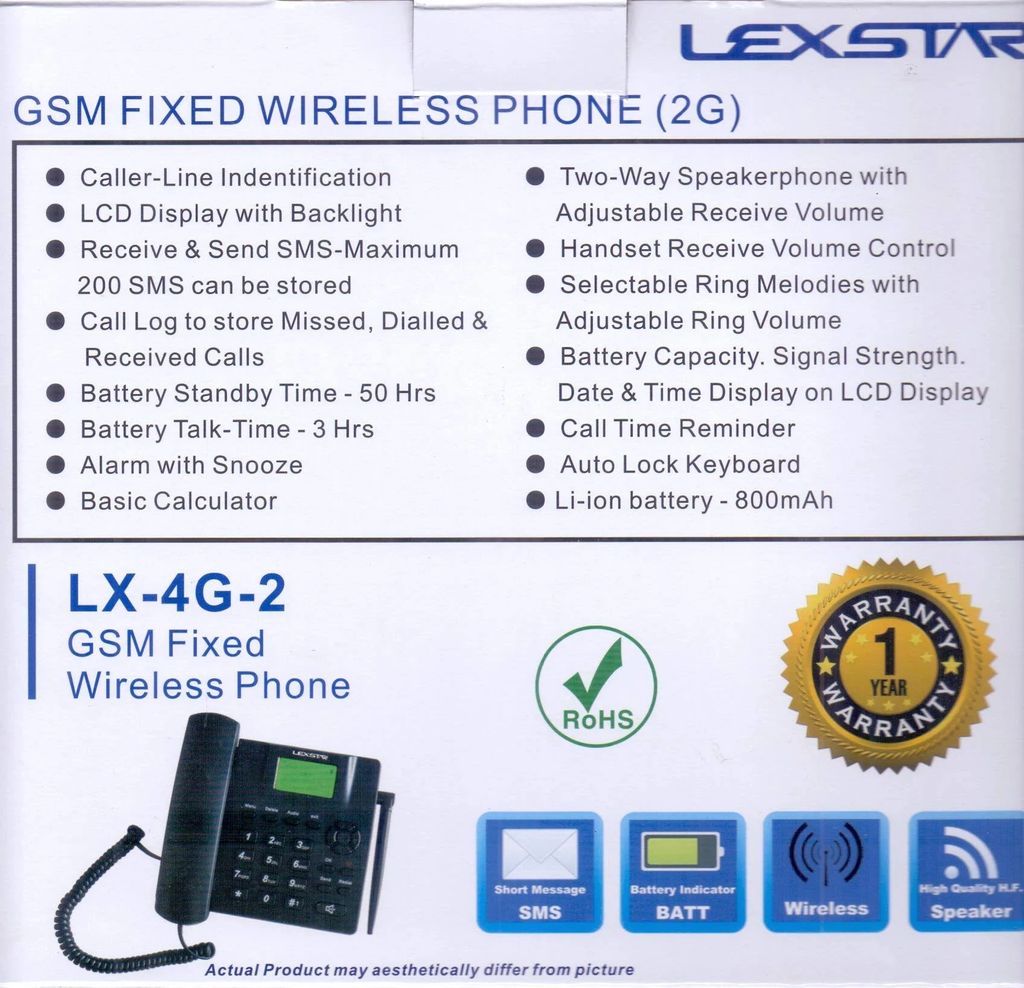 Lexstar FWP LX-4G-2 Corded GSM Dual SIM Fixed Wireless Phone with Recording