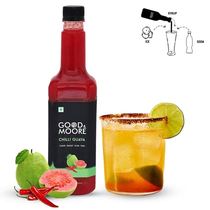 GOOD&MOORE Chilli Guava Syrup | 750ml | For Cocktail, Mocktail, Sodas, Ice-teas and more | Concentrated Syrup