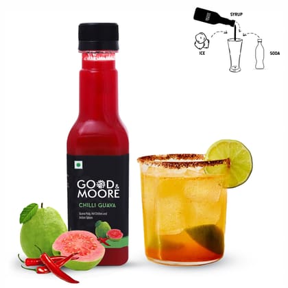 GOOD&MOORE Chilli Guava Syrup | 250ml | For Cocktail, Mocktail, Sodas, Ice-teas and more | Concentrated Syrup