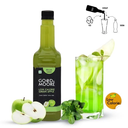 GOOD&MOORE Low Calorie Green Apple Syrup | 750ml | For Cocktail, Mocktail, Sodas, Ice-teas and more | Upto 98% Less Calories | Concentrated Syrup