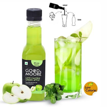 GOOD&MOORE Low Calorie Green Apple Syrup | 250ml | For Cocktail, Mocktail, Sodas, Ice-teas and more | Upto 98% Less Calories | Concentrated Syrup