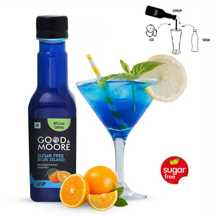 GOOD&MOORE Sugar free Blue Island Syrup | 250ml | For Cocktail, Mocktail, Sodas, Ice-teas and more | Diabetic Friendly | Concentrated Syrup