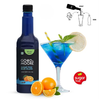 GOOD&MOORE Sugar free Blue Island Syrup | 750ml | For Cocktail, Mocktail, Sodas, Ice-teas and more | Diabetic Friendly | Concentrated Syrup
