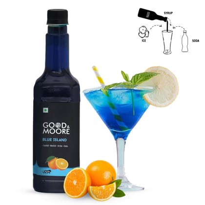 GOOD&MOORE Blue Island Syrup | 750ml | For Cocktail, Mocktail, Sodas, Ice-teas and more | Concentrated Syrup