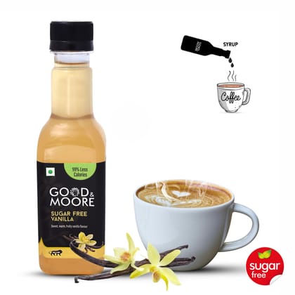 GOOD&MOORE Sugar free Vanilla Syrup | 250ml | For Coffee, Milkshake, Frappe, Cold-coffee, Pancakes and more | Diabetic Friendly | Concentrated Syrup