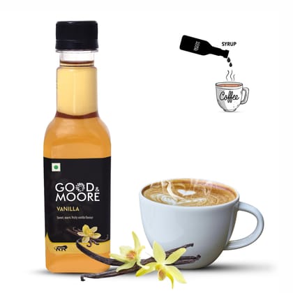 GOOD&MOORE Vanilla Syrup | 250ml | For Coffee, Milkshake, Frappe, Cold-coffee, Pancakes and more | Concentrated Syrup