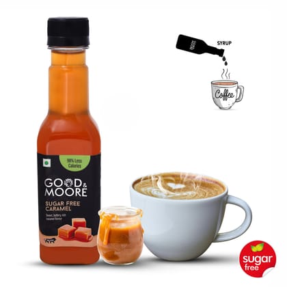 GOOD&MOORE Sugar free Caramel Syrup | 250ml | For Coffee, Milkshake, Frappe, Cold-coffee, Pancakes and more | Diabetic Friendly | Concentrated Syrup