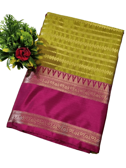 Pink And Green Kanchipuram Silk Saree