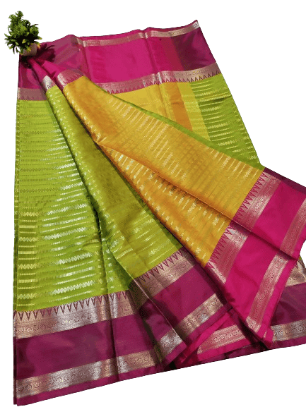 Pink And Green Kanchipuram Silk Saree