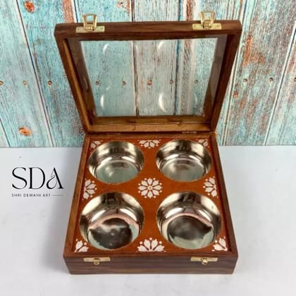 Brac - Wooden Dry-Fruit Box With 4 Steel Partitions | Spice Box | Snacks Box | Masala Dabba |