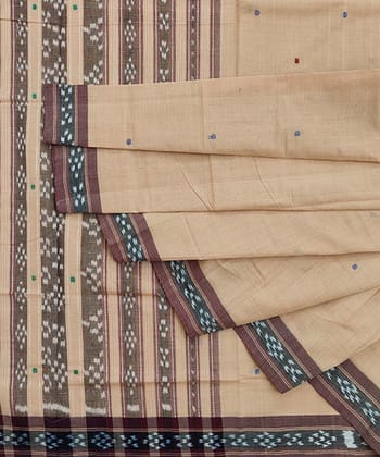 Beige Sambalpuri Handwoven Single Ikat Cotton Saree