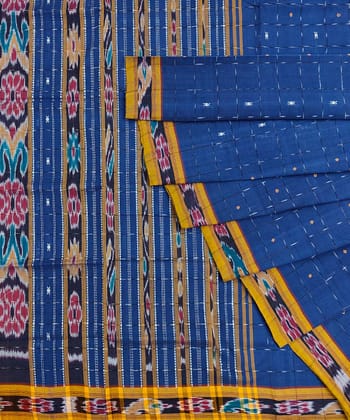 Blue Sambalpuri Handwoven Single Ikat Cotton Saree