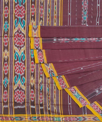 Maroon Sambalpuri Handwoven Single Ikat Cotton Saree