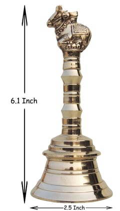 Brass Pooja Hand Bell, Nandi Ganti (1/3)  - 2.5*2.5*6.1 inch (F681 G)