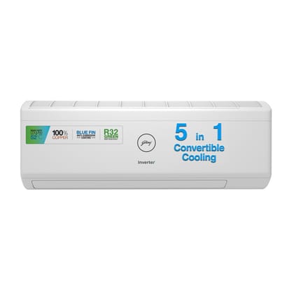 Godrej 1.7 Ton 3 Star, 5-In-1 Convertible Cooling Technology, Inverter, Heavy Duty Cooling at 52 °C, Split AC (AC 1.7T SIC 20ITC3-WWA, White)
