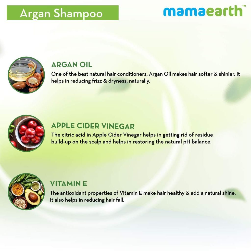 Mama Earth Argan Shampoo with Argan and Apple Cider Vinegar for Frizz-free and Stronger Hair - 250 ml