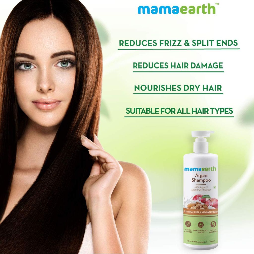 Mama Earth Argan Shampoo with Argan and Apple Cider Vinegar for Frizz-free and Stronger Hair - 250 ml