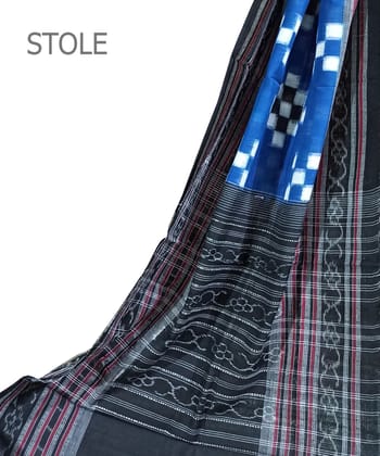Blue Black Sambalpuri Handwoven Double Ikat Cotton Stole