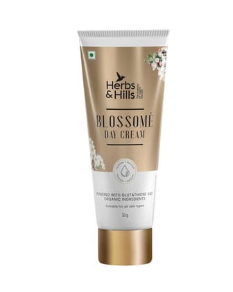 Herbs & Hills Blossome Day Cream - 50 grams, Soothes & Moisturize your Skin, Whitening, Anti-Ageing & Antiwrinkle Powered With Glutathione & Organic Ingredients Suitable for All Types of Skin