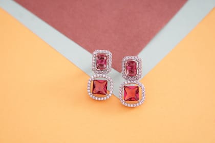 Zeello American Diamond Red Party Wear Earring For Girls & Women