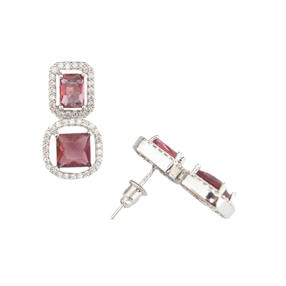Zeello American Diamond Red Party Wear Earring For Girls & Women