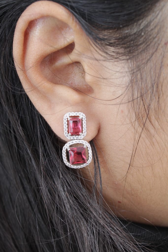 Zeello American Diamond Red Party Wear Earring For Girls & Women