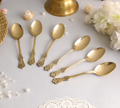 BulkySanta Brass Table Spoons with Handcrafted Etching Design | Royal dinnerware Set (Set of 6 pcs.)