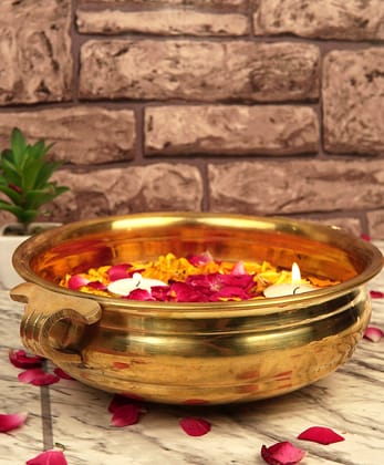 BulkySanta Brass Urli 8 inch || Decorative Bowl (Size - 8 inches Diameter) (Weight - 550 Grams Approx.)