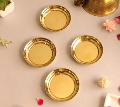 BulkySanta Brass Pooja Thali | Brass Pooja Plate Small (Size - 3.5") (Set of 4 Plates)