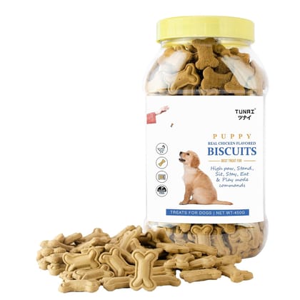 Tunai Crunchy Soft Real Chicken Puppy Dog Biscuits | Dog Treats | Dog Food | 450g| Best Treat for Training, Effective for Healthy Lustrous Skin Coat and Maintain Dental Health