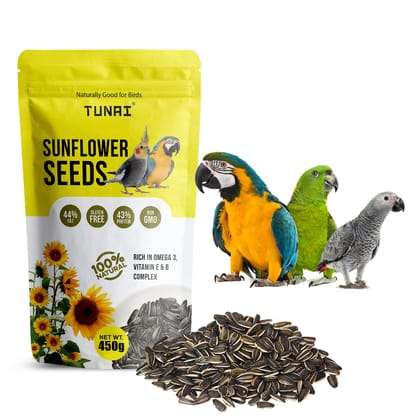 Tunai Sunflower Seeds | 450g | Perfect Fat & Oil Rich Bird Food for Conures, Eclectus, Senegals, Caique Parrots, Cockatiels, Small Conures, Quaker Parrots, Amazons, Cockatoos, Macaws, Grey Parrot