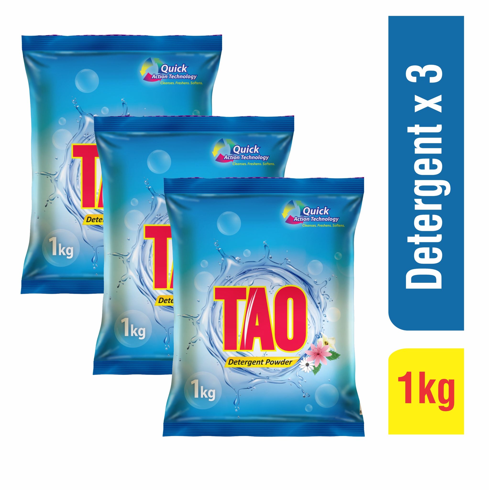 TAO Detergent Powder with Quick Action Technology | Suitable for Bucket & Machine Wash | Floral Fragrance | Remove All kind of Dirt | 3Kg | 3000gm | Pack of 3