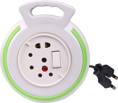 CONA Smyle Euro Flex Box / Extension Cord with 4-meter Wire (White with Green Ring) 3 Socket Extension Boards (White, 4 m)