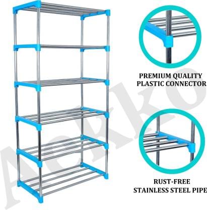 6 Layer Stainless Steel Multifunctional Multipurpose Use Metal Open Book Shelf  (Finish Color - Blue, DIY(Do-It-Yourself))
