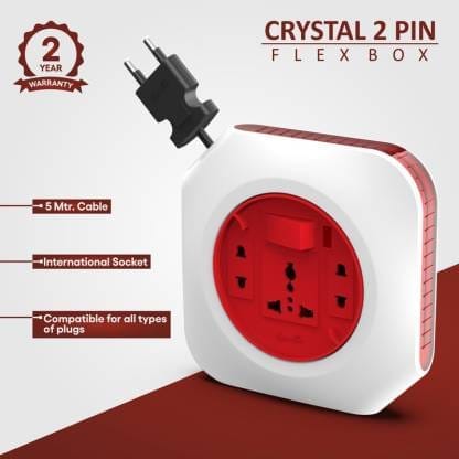 Fybros Crystal Square 2 Pin Extension Flex Box 5 Meter Power Cable with Indicator 3 Socket Extension Boards  (White, Red, 5 m)