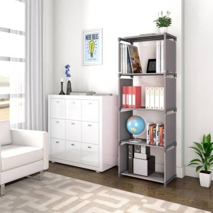 5 Layer Simple Bookshelf/Multipurpose Rack/Children Bookcases/File Rack for Office/Storage Organizer/Cabinet Shelves for Bedroom Office Living Room Metal Open Book Shelf  (Finish Color - Grey, DIY(Do-It-Yourself))
