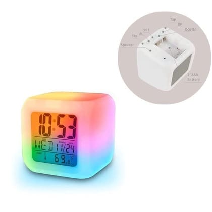 Plastic Smart Automatic 7 Colour Changing LED Digital Alarm Clock with Date, Time -Multicolor