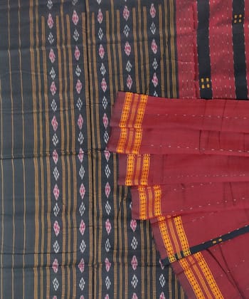 Red Black Bomkai Handwoven Cotton Saree