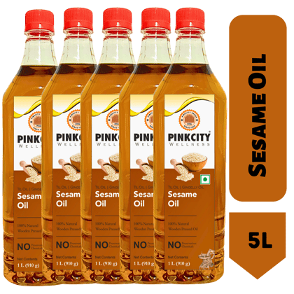 Pinkcity Wellness Wooden Cold Pressed Sesame Oil 5 Litre | 1 Litre x 5 Bottles