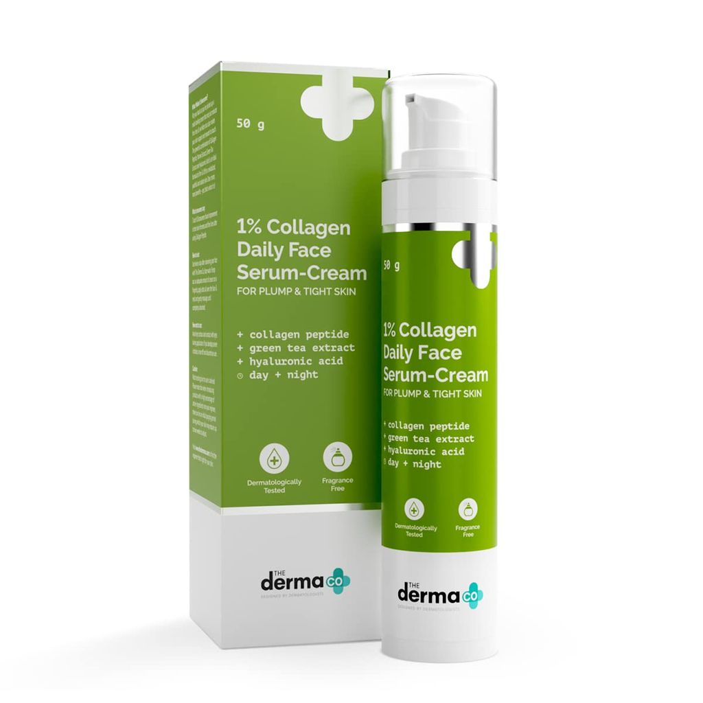 The Derma Co 1% Collagen Daily Face Serum-Cream with Green Tea & Hyaluronic Acid For Plump & Tight Skin - 50 g