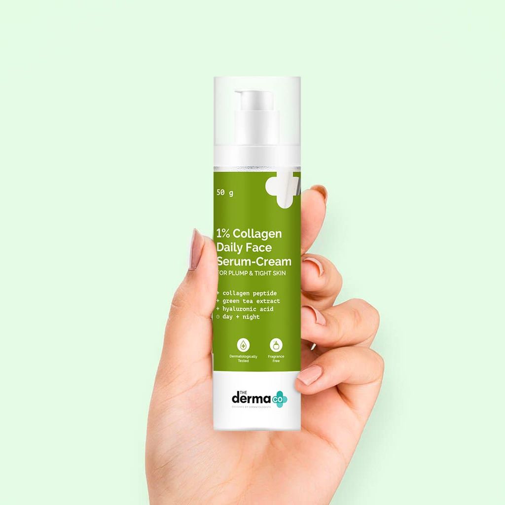 The Derma Co 1% Collagen Daily Face Serum-Cream with Green Tea & Hyaluronic Acid For Plump & Tight Skin - 50 g