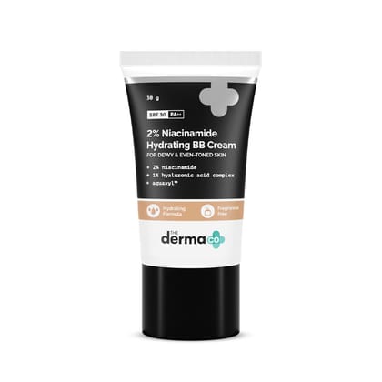 The Derma Co 2% Niacinamide Hydrating BB Cream with SPF 30 PA++ Enriched with 1% Hyaluronic Acid Complex & Aquaxyl™ - 30 g | 02 - Nude Glow