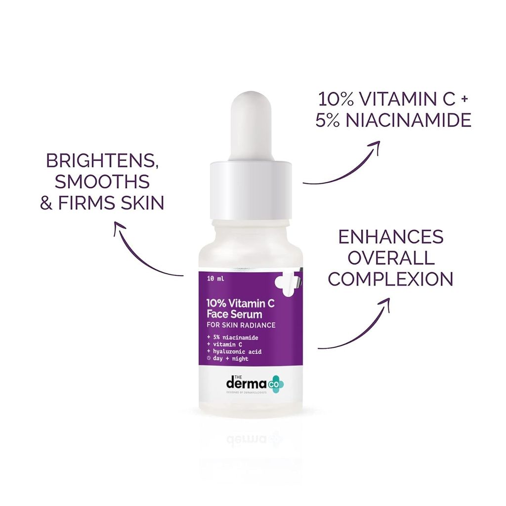 The Derma Co 10% Vitamin C Face Serum with Vitamin C, 5% Niacinamide & Hyaluronic Acid for Skin Radiance