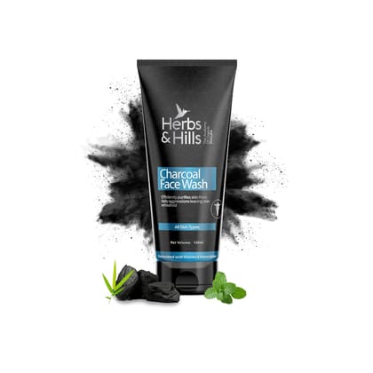 Herbs & Hills Charcoal Face Wash - 100ml | Anti Pollution | Oil Control | For Dirt & Dullness | Clogged Pores | Purifies Skin | with Coconut Oil, Aloe Vera & Lemon Oil Extract