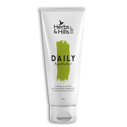 Herbs & Hills Daily Moisturizer Cream - 100g For All Skin Types with Almond, Olive, Avocado Oil, Keep Skin Soft, Hydrated & Supple, Remove Puffiness, Prevent UV Damage, Improve Skin Health
